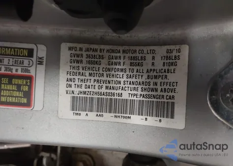 2010 Honda Insight Lx from USA, damaged, VIN JHMZE2H56AS036168